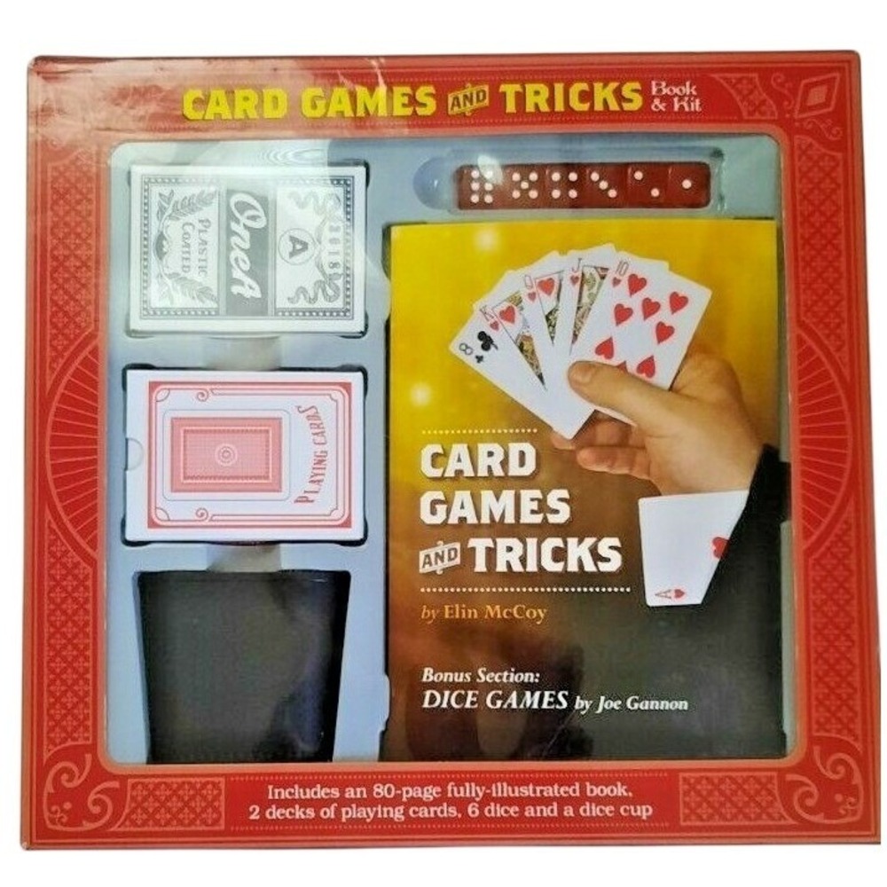 Card Games and Tricks Book Kit Elin McCoy 2 Decks Playing Cards 6 Dice Dice Cup